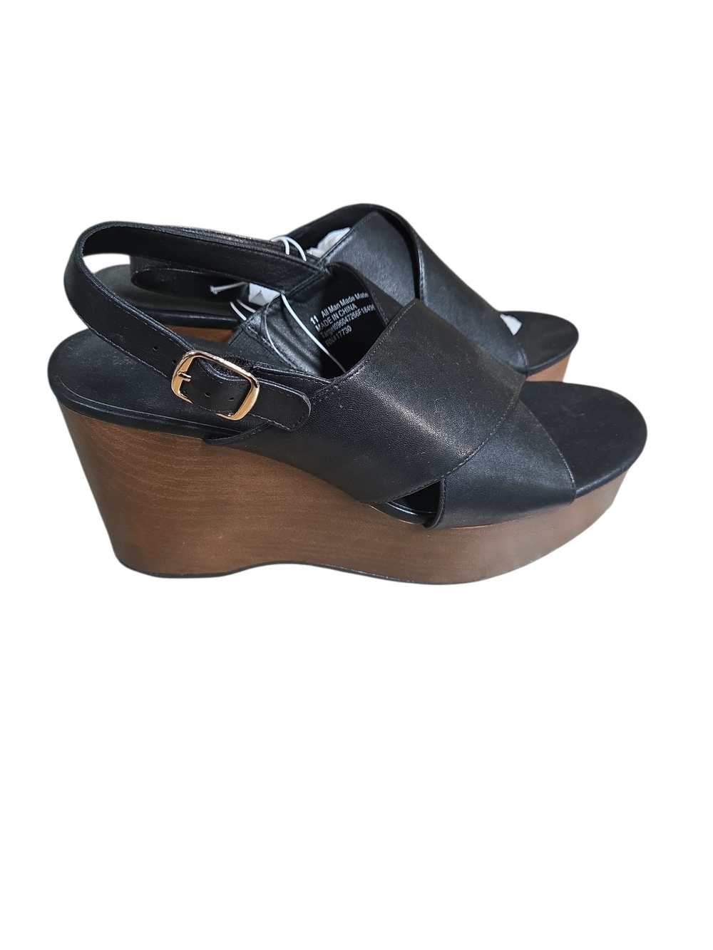 Universal Thread Black Leather Crisscross Slingback Wedges